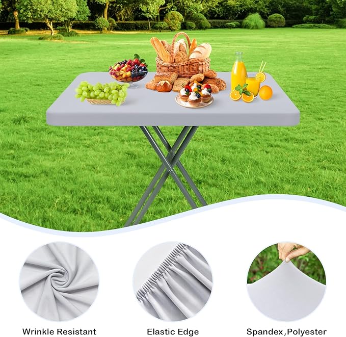 Wolkemer 2 Pack Silver Fitted Tablecloth 20x30 Inch Rectangle Elastic Edges Table Cloth, Spandex Stretch Table Cover with Machine Washable Fabric for Wedding Party Picnic Dining Indoor Outdoor