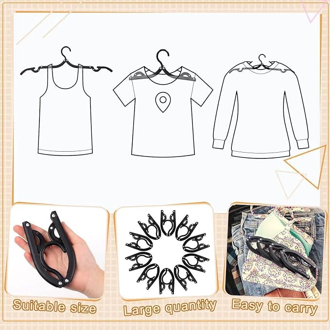 10 Pack Foldable Hangers for Travel & Home, Portable Travel Clothes Hangers with Clip-Addable Design, Non-Slip Compact Folding Hangers for Cruise Essentials, Suitcase