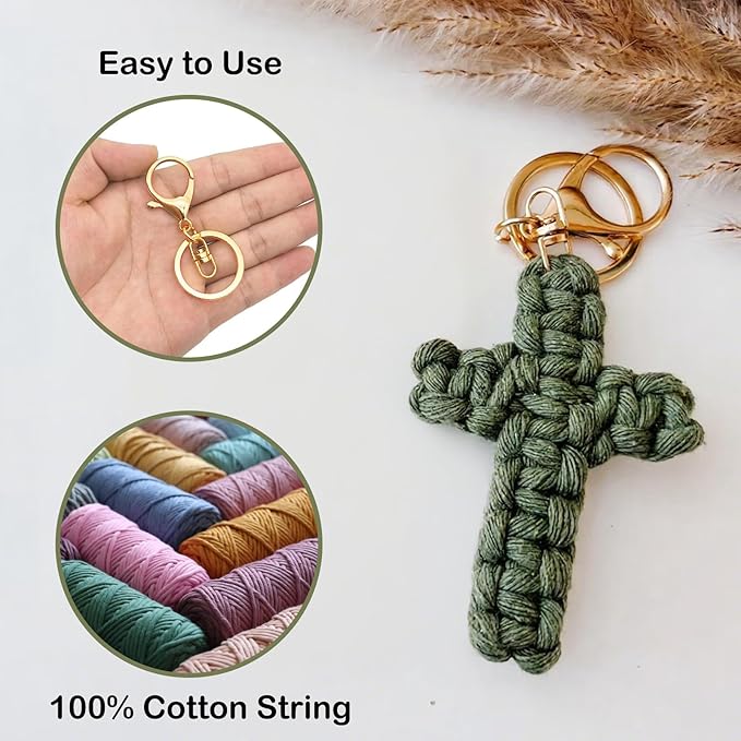 Macrame Cross Keychain,Jesus Key Chain Christian Car Accessories Handmade Soft Cross Keychain Boho Decor for Women Men Gifts