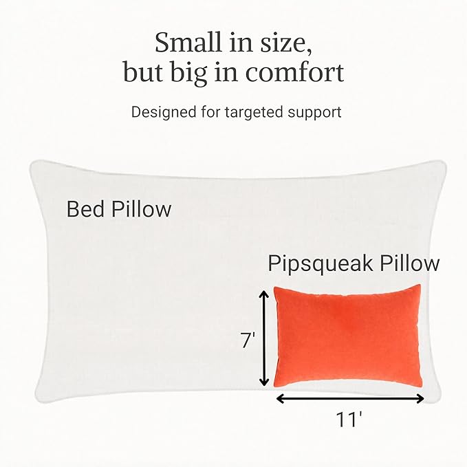 Pipsqueak Microfiber Pillow - Small, Mini, Tiny - 11 x 7 in - Perfect for Travel, Cars, Airplanes, Camping, Dogs, Toddlers, Kids, Lumbar, Knees and Neck - Ages 2 Yrs and Up