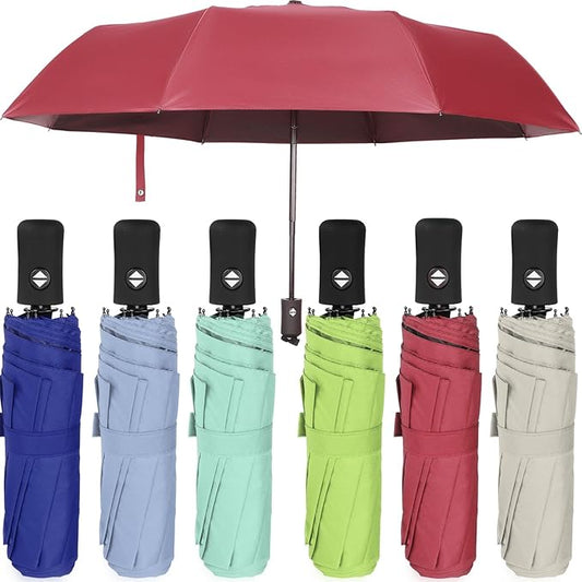 Jexine 6 Pcs Windproof Travel Umbrella for Rain Compact Small Automatic Lightweight Portable Umbrella for Men Women Backpack
