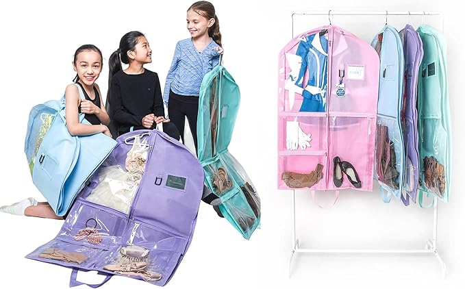 Waterproof Hanging Garment Bag 40 inch Clothes Bag with Gusset, 5 Pockets & Side Zip for Dance Costumes, Sports, Skating, Theatre, Beauty Pageants & More by Kendall Country, Lavender Purple