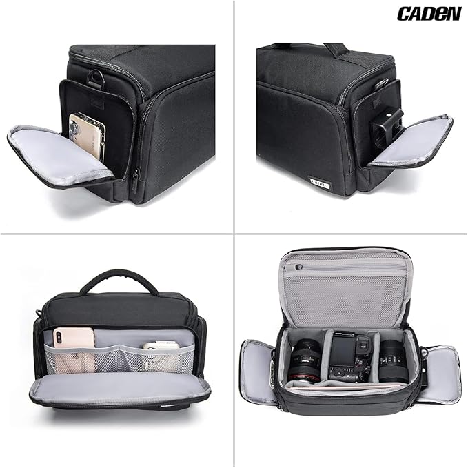 CADeN Compact Camera Shoulder Crossbody Bag Case Compatible for Nikon, Canon, Sony SLR/DSLR Mirrorless Cameras and Lenses Waterproof (1.0 L, Black)