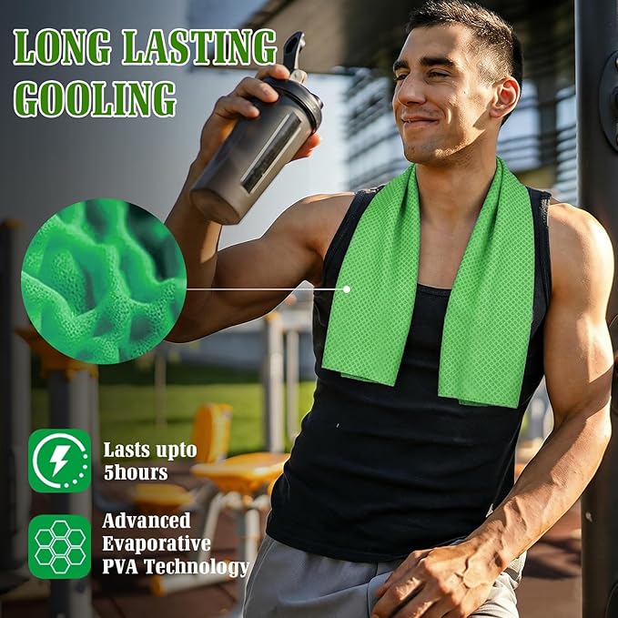 Premium PVA Cooling Towels for Neck and Face,4pcs 33"*12.7" Cooling Neck Wraps with Textured Dot Surface for Summer Heat,Cool Rags for Hot Weather, Cold Scarf for Gym Yoga Run (Green)