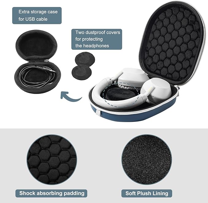 ProCase Hard Case for Sony WH-CH720N/ WH-CH710N/ WH-CH520/ WH-CH510/ WH-1000XM5/ WH-1000XM4/ WHXB910N/ Bose 700 Noise Cancelling Wireless Headphones, Travel Carrying Bag with 2 Dust Covers -Navy