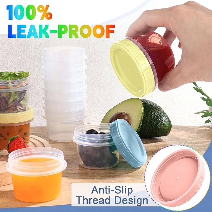 Yomarket 12pcs 4 oz Plastic Containers with Screw Lids, Reusable 1/2 Cup Small Food Storage Containers, Leakproof, Microwave Dishwasher Freezer Safe, with Pen and Brush