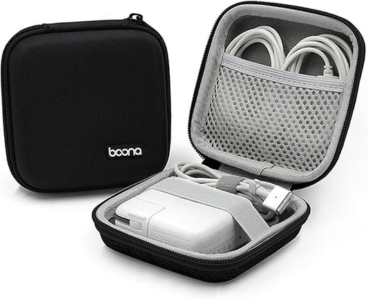 Charger Case for Macbook, Portable Tech Electronic Organizer Bag, Small Travel Storage Pouch for Laptop Accessories, MacBook Power Adapter, Charging Cords, USB Drives (Black-Oxford, M)