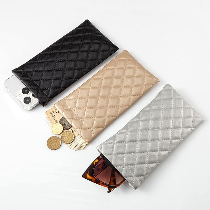 TRIUMPH VISION Squeeze Leather Sunglasses Pouch - 3 Pack Glasses Case Soft Eyeglass Sleeve Pouch Holder