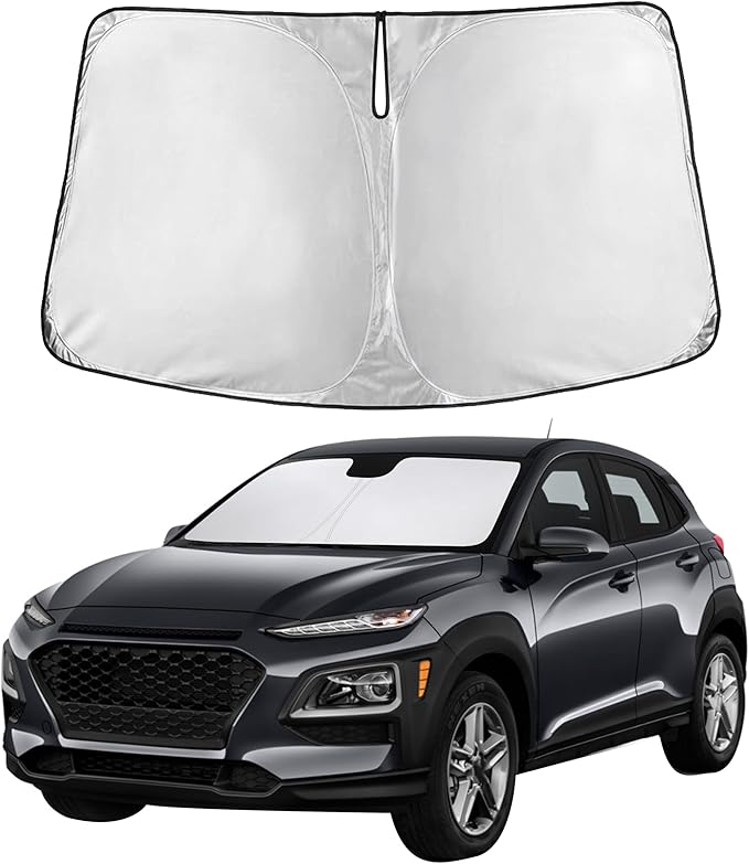 Autovir Windshield Sun Shade Fit for 2018-2021 2022 2023 Hyundai Kona Sunshade, Front Car Window Shades Sun Visor, Blocks UV Rays & Heat, Car Accessories