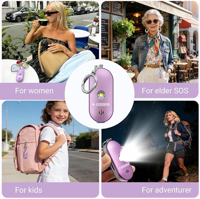 Personal Safety Alarm Keychain, 130dB Dual-Sided Speakers, Lightweight Aluminum Alloy, Loud Emergency Self Defense Alarm with LED Light for Women, Kids & Seniors