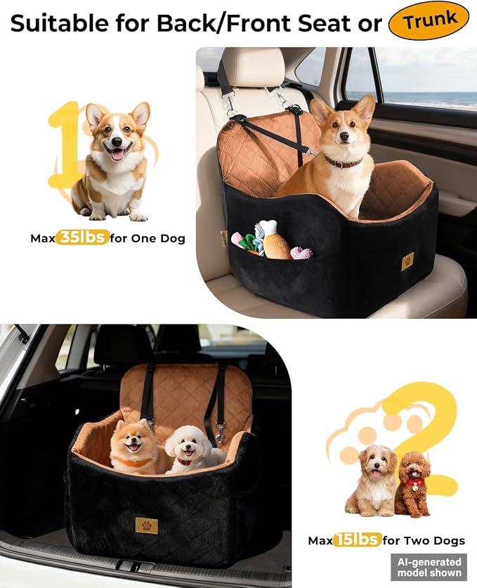 Dog Car Seat for Small/Medium Dogs, Detachable Washable Dog Booster Car Seat Under 35lbs, High-Support Memory Foam,Travel Bed with Storage Pockets