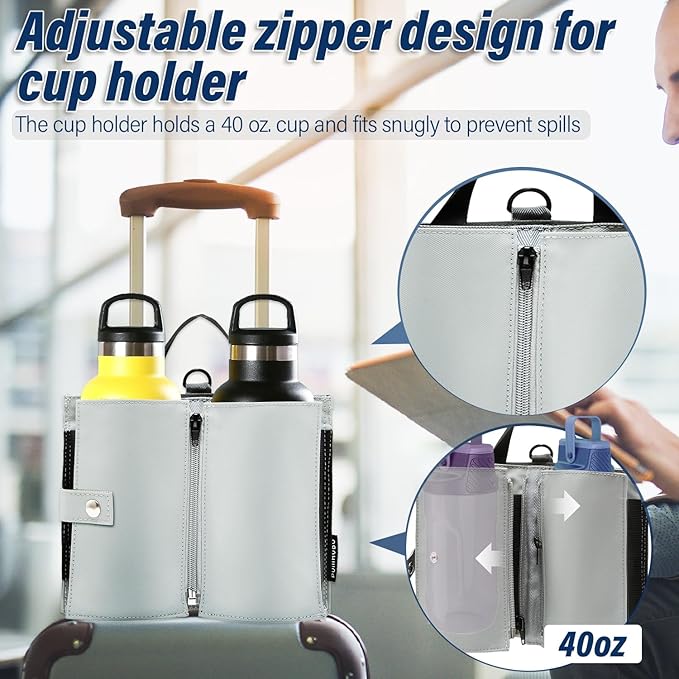 Luggage Cup Holder for Suitcases, Portable Foldable Travel Cup Holder with Handle and Hook, Luggage Drink Holder for Two Coffee Cups,Gift for Flight Attendants