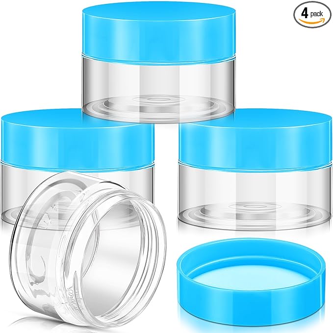 Patelai 4 Pieces Round Wide-mouth Leak Proof Plastic Container Jars with Lids for Travel Storage Makeup Beauty Products Face Creams Oils Salves Ointments DIY Making(1 Ounce,Blue)