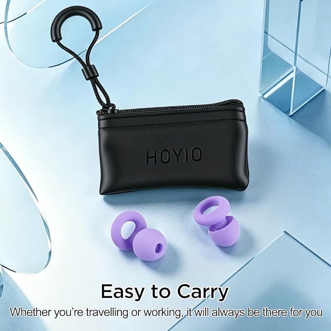 Ear Plugs for Noise Reduction–Super Soft, Reusable Hearing Protection in Flexible Silicone for Sleep, Noise Sensitivity & Flights-8 Ear Tips in XS/S/M/L–27dB Noise Cancelling–Purple