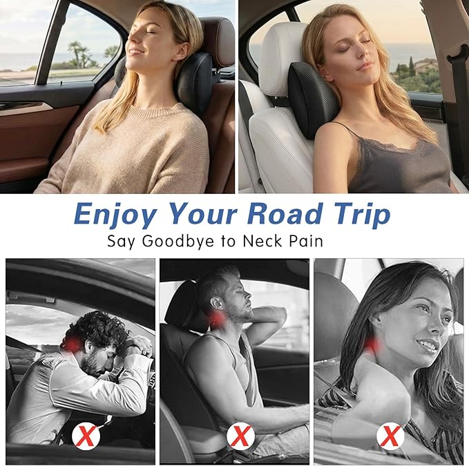 Super Comfy Car Headrest Pillow, Car Pillow for Neck Pain Relief with Adjustable Strap, 100% Memory Foam & Breathable Removable Cover, Ergonomic Design - Softness Travel Car Neck Pillow(Black, 1PC)