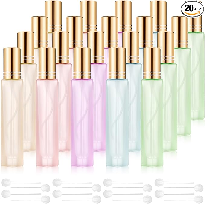 Domensi 20 Pcs 10/15/20/30 ml Perfume Travel Refillable Glass Bottles Spray Bottle Perfume Atomizer for Cologne Dispenser Leak-proof Fragrance Bottles Atomizer Pump Kit (10 ml,Folral Color)