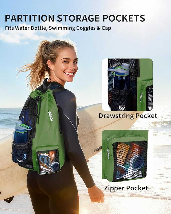 WANDF Swim Bag Mesh Drawstring Backpack with Wet Pocket for Swimming, Gym, and Workout Gear