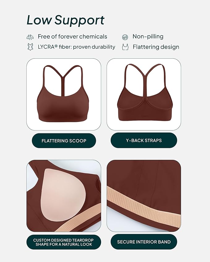 PAVOI ACTIVE Yoga Racerback Bras for Women - Buttery Soft Low Support Scoop Neck Y-Back Thin Strap Sports Bra - FlexFlow