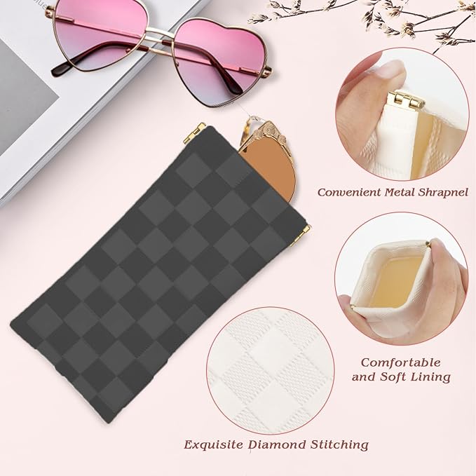 eyeglasses bag Soft Glasses bag, Portable Squeeze Top Sunglasses Case Travel for Women Girls