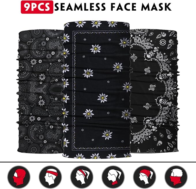 Neck Gaiter for Men Women Headwear Bandana Head Wrap Face Scarf Mask Cover Warmer Balaclava-Seamless & Versatile