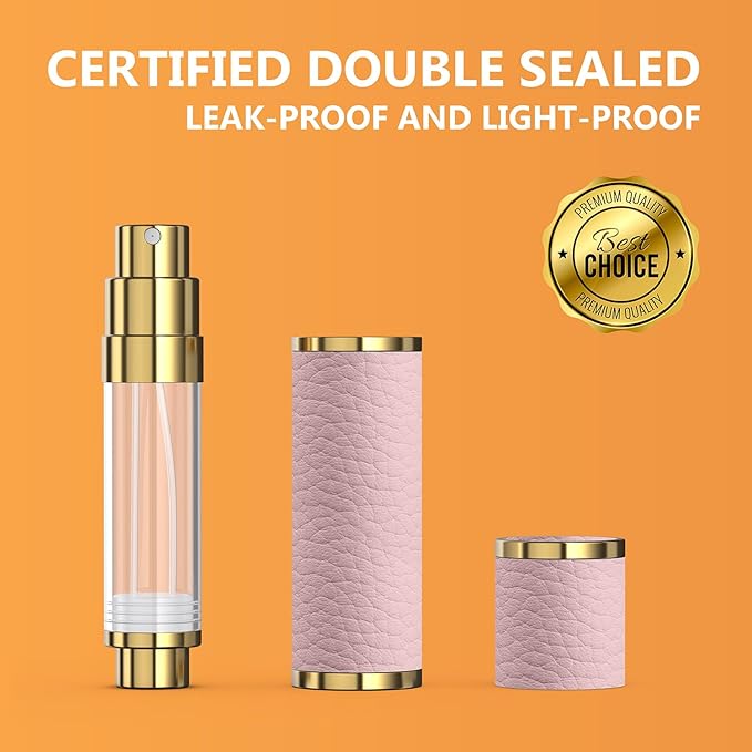 5ml Travel Perfume Atomizer Refillable, Mini Portable Genuine Leather Cologne Sprayer, Pocket Size Empty Fragrance Spray Bottle - Gift for Women Men (Pink)