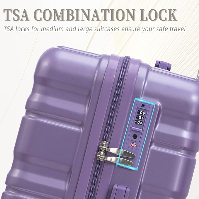 Hardshell Luggage Sets, Lightweight Stripes Suitcases with Spinner Wheels, Purple-181