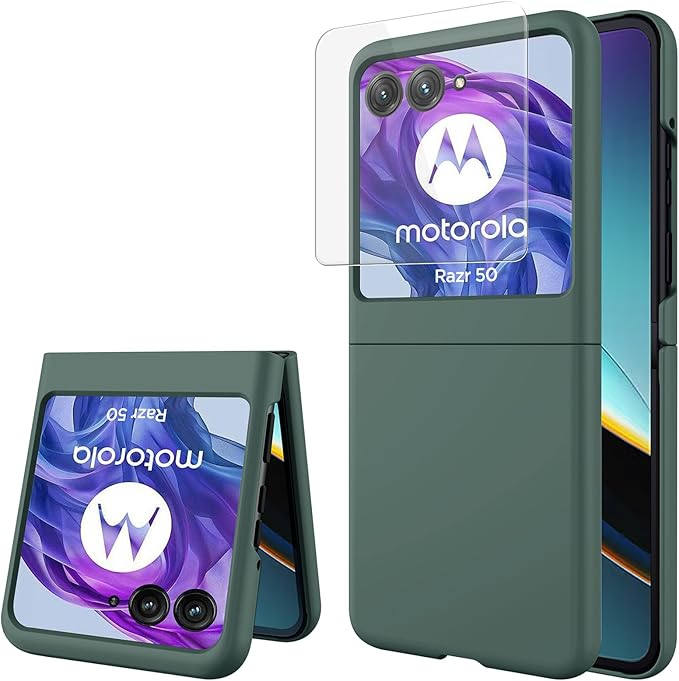 Miimall Slim Case for Motorola Razr 2024 with Screen Protector,Ultra-Thin [Military Grade Shockproof][Camera Protection] Drop-Proof Hard Nonslip Grip Cover,Full Body Rugged Moto Razr 2024 Case,Green