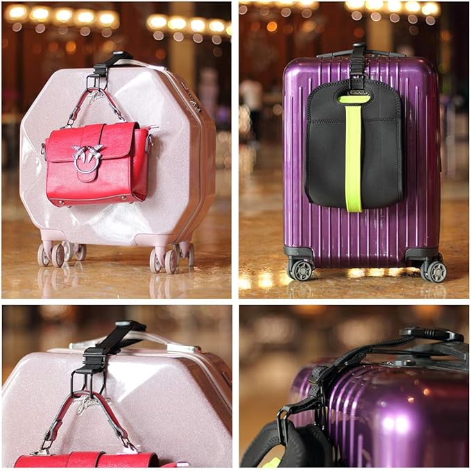 J Hook Luggage Strap Add a Bag Hook Hanger Strap, Adjustable attaches Briefcase Together (Black-Normal Size)