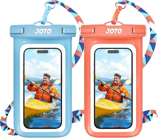 JOTO 2 Pack Waterproof Phone Pouch Case Up to 7", IPX8 Underwater Phone Case Cellphone Dry Bag for iPhone 17/Air 16 15 14 13 12 Pro Max Xs Max XR X 8 7 6S Plus SE/Galaxy S24 S23 S22 -Blue & Orange
