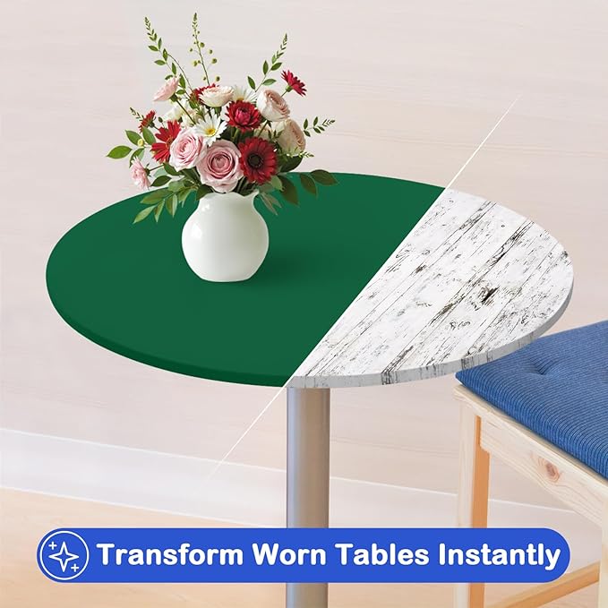 Wolkemer 2 Pack 3 Foot Green Fitted Tablecloth 36 Inch Round Elastic Edges Table Cloth, Spandex Stretch Table Cover with Machine Washable Fabric for Wedding Party Picnic Dining Indoor Outdoor
