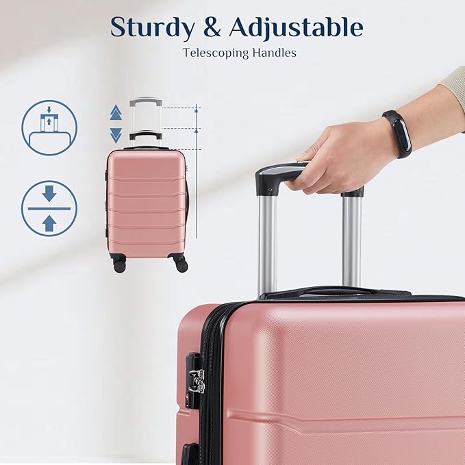 NEWBULIG 28 Inch Checked Luggage, ABS Hard Shell Lightweight Rolling Expandable Suitcase with Smooth Spinner Wheels and TSA Lock for Business Trips and Daily Vacations, Pink