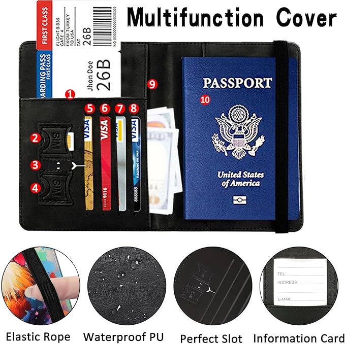 Passport Wallet, Passport Holder with RFID Blocking and Luggage Tag, Waterproof PU Leather Travel Documents Organizer Case, Passport Covers with Card Slot for Women & Men, Chicken Color Passport Book