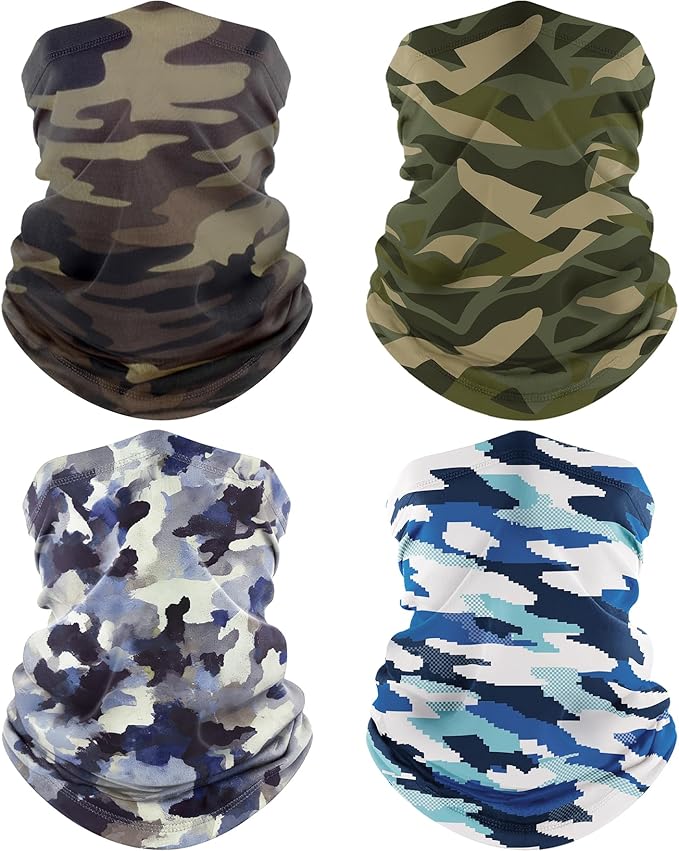 ROXUN 4 Pack Neck Gaiter, Cooling Breathable Face Mask UV Protection Scarf Hiking Bandana for Men/Women