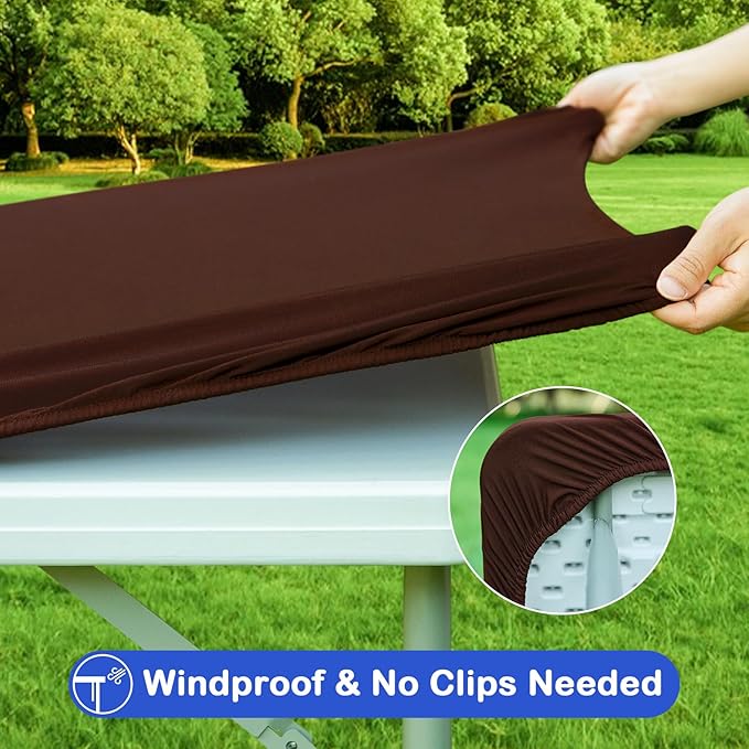 Wolkemer 2 Pack Brown Fitted Tablecloth 34x34 Inch Square Elastic Edges Table Cloth, Spandex Stretch Table Cover with Machine Washable Fabric for Wedding Party Picnic Dining Indoor Outdoor