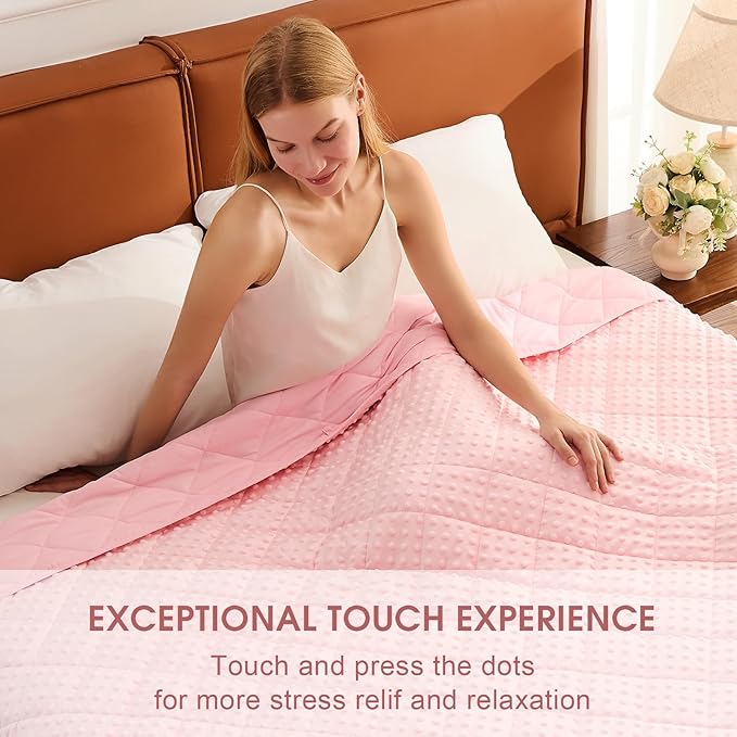 Pink Weighted Blanket for Adults 12lbs, 48"x72", Twin Full Size Breathable Cooling Minky Heavy Throw Blanket for 110-130lbs, Soft Winter Thick Big Blankets Weighted Comforter Gifts for Sleeping