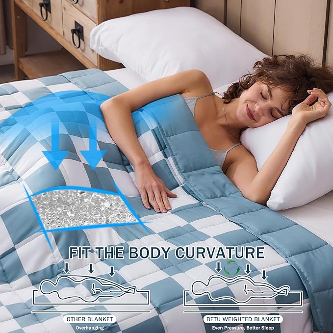Blue Checkered Weighted Blanket for Adults 15lbs, 48"x72", Twin Full Size Cooling Plaid Heavy Throw Blanket for 140-160lbs, Microfiber Soft Thick Big Blankets Weighted Comforter Gifts for Sleeping