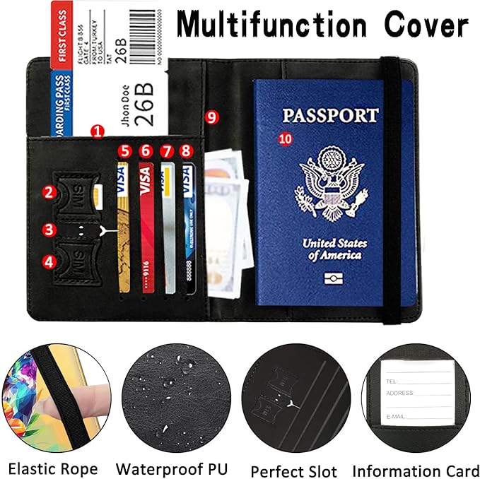 Passport Wallet, Passport Holder with RFID Blocking and Luggage Tag, Waterproof PU Leather Travel Documents Organizer Case, Passport Covers with Card Slot for Women Men,Colorful Hummingbird Abstract