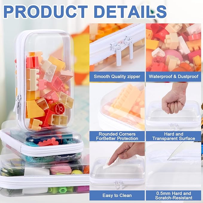 YOPCDJ Clear Hard Shell Zipper Case, Clear Zipper Pouches Waterproof Makeup Organizer & Travel Toiletry Storage Bag, Plastic Pouch for Office, Home, White,3 Pack XL LS