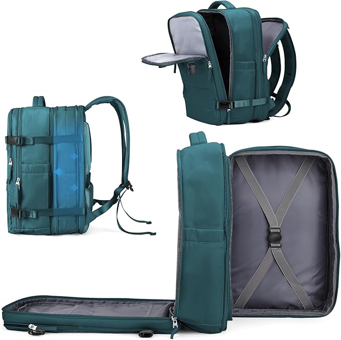 coowoz Large Travel Backpack For Women Men, Carry On Backpack,Hiking Backpack Waterproof Outdoor Sports Rucksack Casual Daypack Expandable Heavy Duty Extra large Backpack Peacock Blue