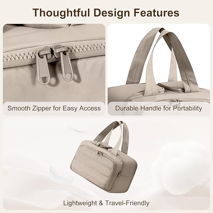 Travel Makeup Bag, Portable Travel Bag with Hanging Hook for Women, Waterproof and Hanging Toiletry Bags Travel Organizer Accessories for Travel Essentials,Brown