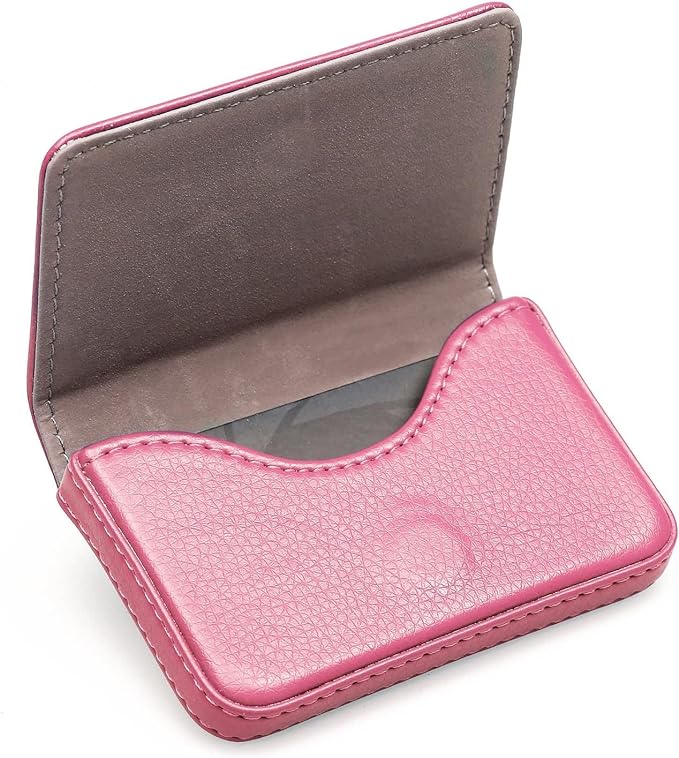 RFID Blocking Wallet - Minimalist Leather Business Credit Card Holder with Magnetic, Pink, Small