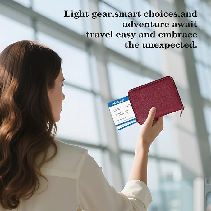 CoBak Passport Holder Cover with Safe Zipper Closure, Premium Passport Wallet for Travel, RFID Blocking Card Case, Waterproof Travel Accessories for Women, Pebbled Wine
