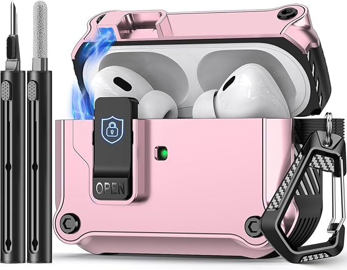 Pohgelan Compatible with AirPods Pro 2nd/1st Case,Magnetic Automatic Lock with Cleaning Kit,Compatible with Magsafe Cover -Pink