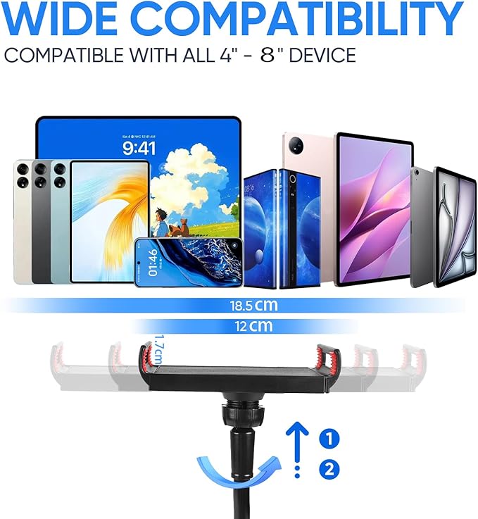 Lazy Bracket Gooseneck Tablet Holder for Bed, 360 Flexible Long Arm Adjustable Tablets Stand Clamp for Desk Phone Mount, Compatible with iPad 4" - 8" Tablet Gooseneck Holder Cell Phone Stand