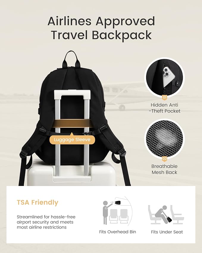 LOVEVOOK Laptop Backpack Women with 40oz Cup Holder Buckle Strap, 17.3 Inch Tech-Ready Work Backpack, TSA-compliant for Travel & College with Versatile Mesh Pocket, Oatmeal Cream