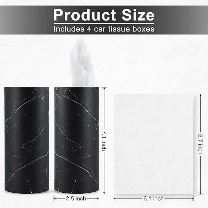 SINGARO Tissue Holder, 4 Pack Car Cup Holder Facial Tissues with Travel Tissue Bag, Quick and Convenient Flower Combination Car Tissue Box(4 Canisters/200 Tissues) Black
