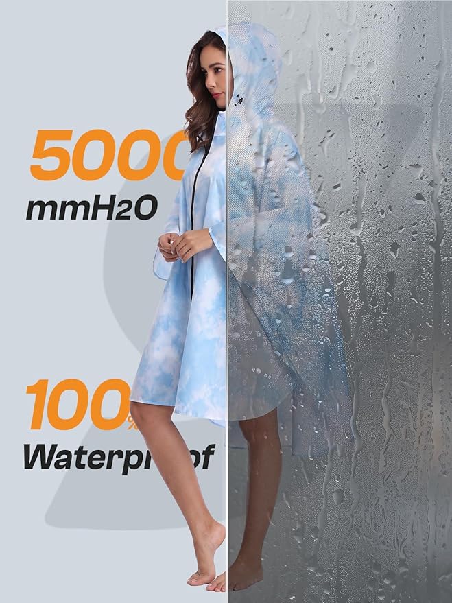 SaphiRose Unisex Rain Poncho Waterproof Raincoat Hooded for Adults Women with Pockets