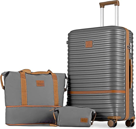 Joyway 28 Inch Large Luggage Hardside Suitcase with Spinner Wheel, Lightweight 3 Piece Suitcase Set with TSA Lock(Grey)