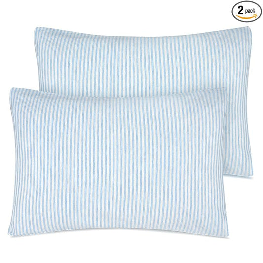 Zenssia Organic Cotton Toddler Pillowcase/Travel Pillowcase Pack of 2 Set 13x18 Inches with Envelope Closure - Soft & Breathable Baby Pillow Case Cover Blue Stripe