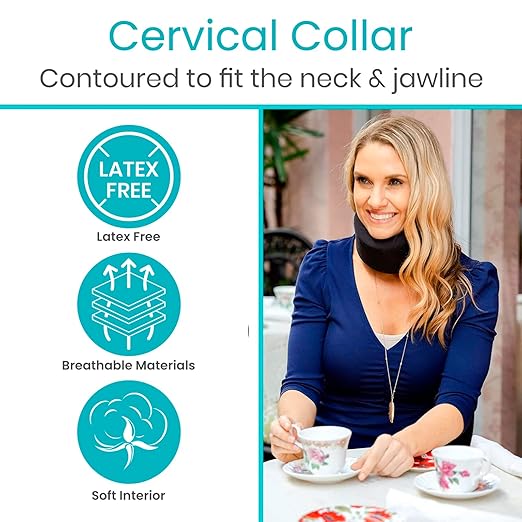 Vive Cervical Collar Neck Brace for Neck Pain and Support for Women & Men - Soft Foam Brace for Pain Relief - Comfortable Corrector Wrap for Posture, Sleeping, Radiculopathy, & Spine (Black, 4 inch)